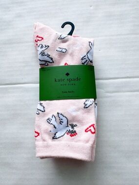 Kate Spade New York Women Crew Socks One Size Pink White Heart Grey Set Of 3